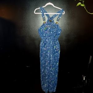 Y2K paint splatter overalls